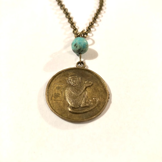 YEAR of the MONKEY - TURQUOISE - Chinese Zodiac - Monkey Pendant