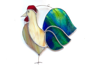 ROOSTER - Suncatcher - MOTHER'S DAY Gift - Stained Glass - Window Ornament - Farm Decor - House Warming - Cottage Window - Good Luck Rooster