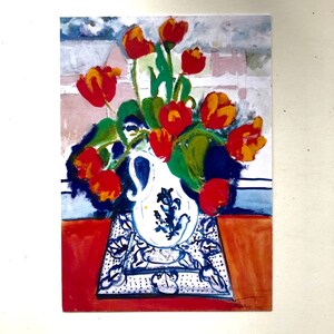 Bouquet di tulipani rossi - Sharon E. Sutherland - Artista di Montreal - Tulipani rossi - Respiro di primavera - Serie di fiori - Biglietto d'auguri floreale