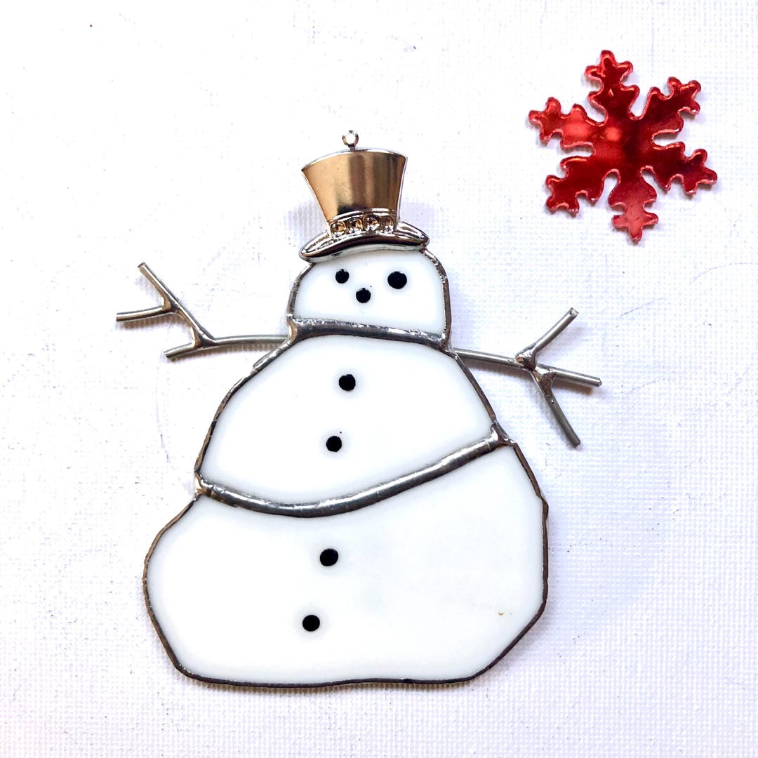 SNOWMAN Ornament - Handmade Stained Glass Suncatcher - Tree Ornament ...