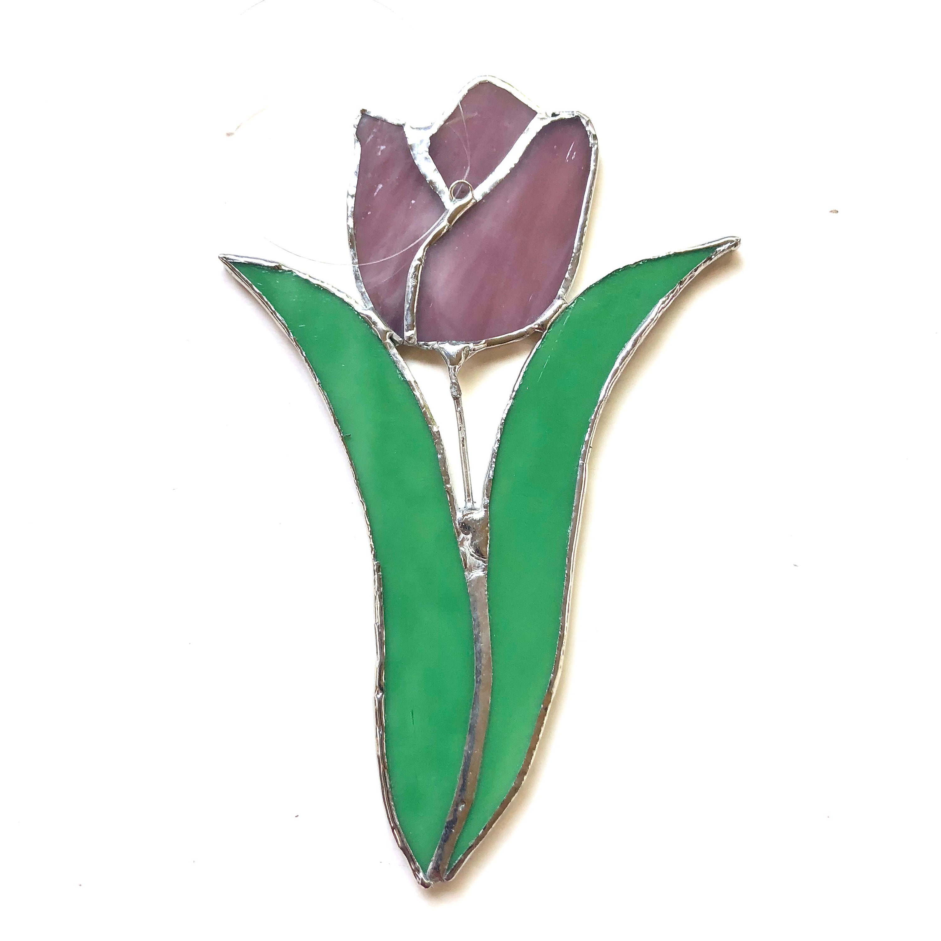 プラム チューリップ - ステンドグラス サンキャッチャー - 窓装飾