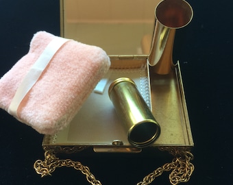 Vintage COMPACT - White Lucite - Enamel Butterflies - PURSE style - Powder & Lipstick - Elegant Vintage