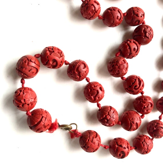 Vintage CINNABAR Necklace - 1970s - 26 Inches - C… - image 5