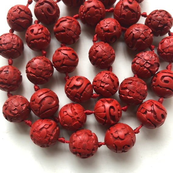 Vintage CINNABAR Necklace - 1970s - 26 Inches - C… - image 1