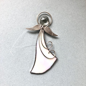 Little Angel Ornament - Angel Suncatcher - White Opalescent Angel - Christmas Tree Ornament - Window Ornament - Hanging Angel Ornament - L25