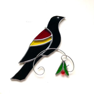RED-WINGED Blackbird - Stained Glass - SUNCATCHER - Window Ornament - Bird Lover Gift - Nature Gift - Birder Gift - Housewarming Gift -Rwb-2