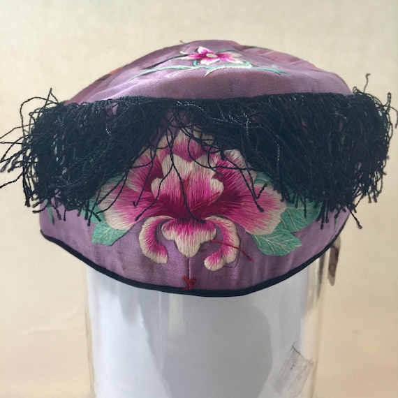 Vintage - GIRL'S - Flower Hat - Mauve - Satin Sti… - image 1