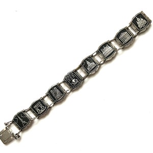 Pulsera de recuerdo PARIS - SMALL - 6 pulgadas - Tono plateado - Ocho sitios históricos de París - Box Clasp