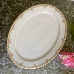 リモージュ - ラージプラッター - 18" x 14" - 1920年代 - エリートワークス - フランス製 - BWD114 - 黒線入りローズスワッグ - 感謝祭 / クリスマス