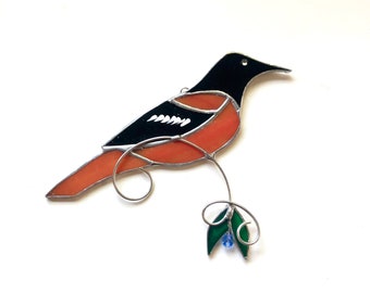 ORIOLE - Sun Catcher - Stained Glass - Window Ornament - Baltimore Oriole - Bird Lover - Kitchen Window - Nature Lover - Cottage Gift -O7