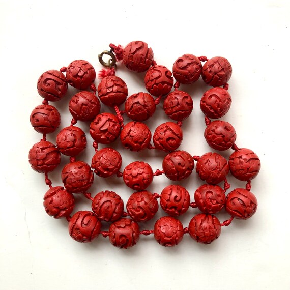 Vintage CINNABAR Necklace - 1970s - 26 Inches - C… - image 6