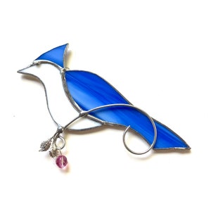 BLUE JAY - Glas in lood - Sun Catcher - Onze Vogelvrienden - Brutale Blauwe Gaai - Raam Ornament - Vogelaar Cadeau - Raam Decor - Natuur BJ15