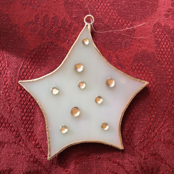 LITTLE STAR  – Handcrafted Stained Glass -  Translucent White - Rhinestones - Christmas Ornament - Teacher Gift - Christmas Sun Catcher