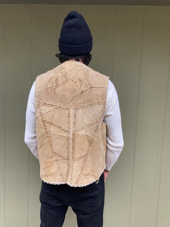 Vintage Brown Suede Western wool lined vest with h