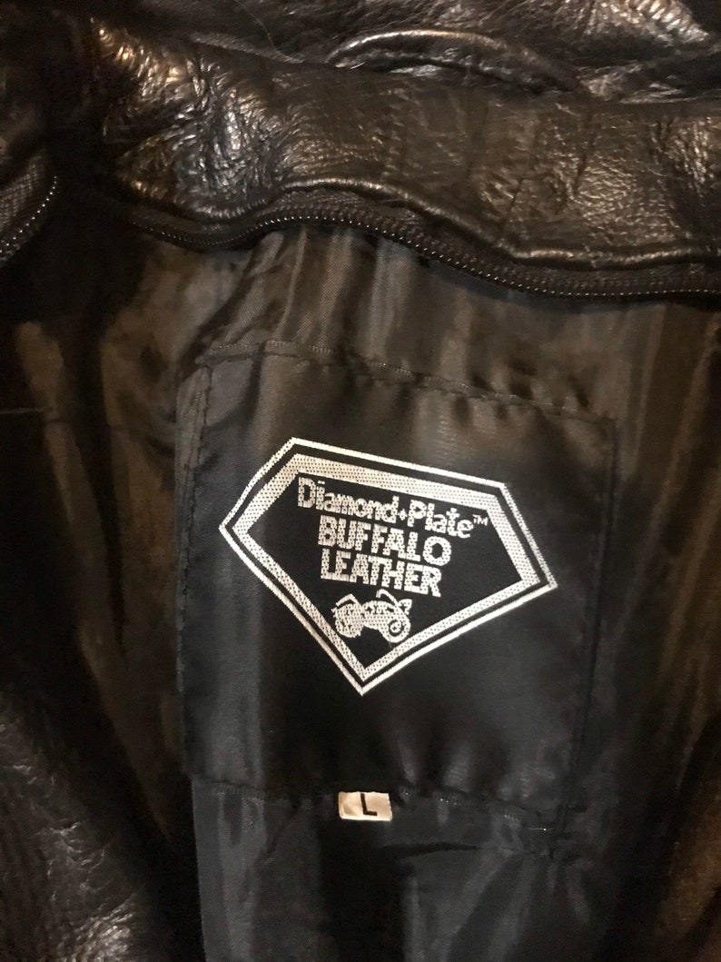 Vintage Diamond Plate Buffalo Leather Patchwork JacketSize large