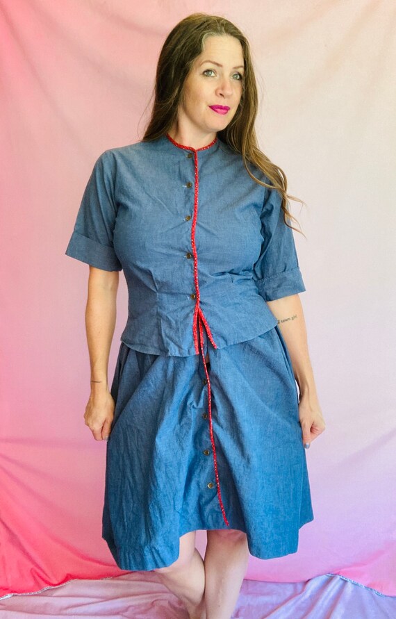 Vintage DonnKenny blue chambray and red bandanna b