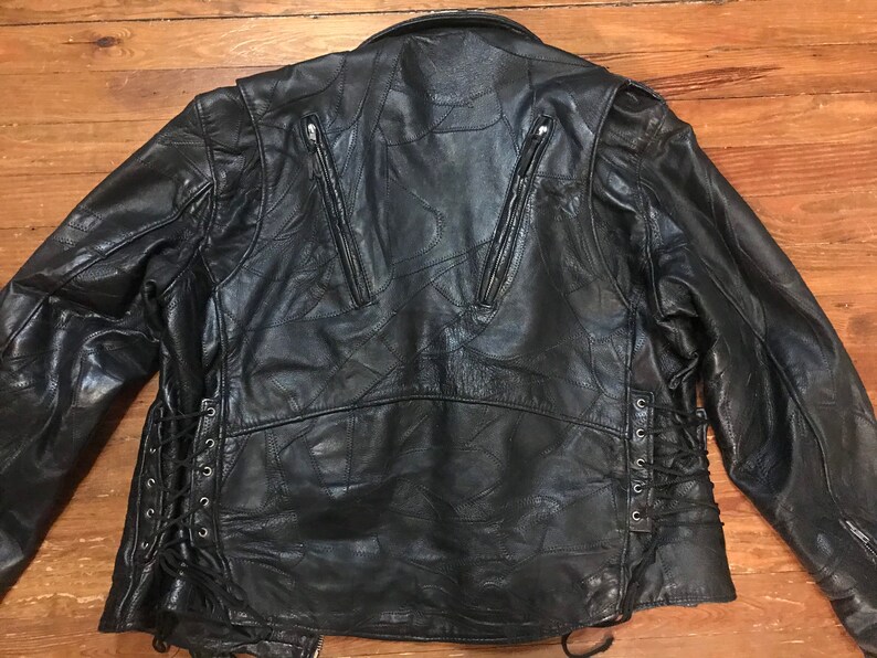 Vintage Diamond Plate Buffalo Leather Patchwork JacketSize large