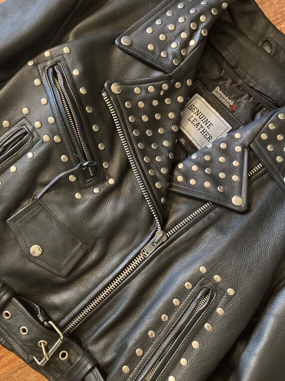 Men Classic Sliver Studded Leather Motorcycle Jacket main image 1