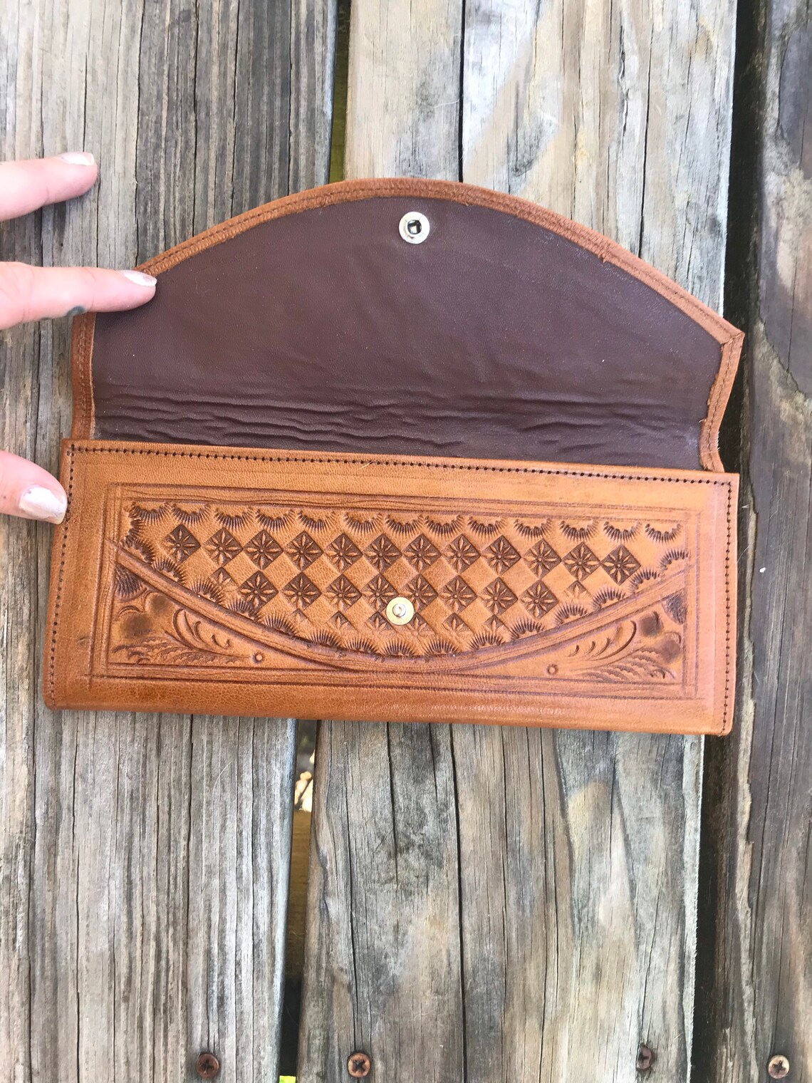 Vintage Hand tooled leather Wallet made in Mexico Etsy