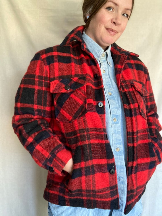 Vintage Red Plaid Wool Sears The Mens Store Outer… - image 2