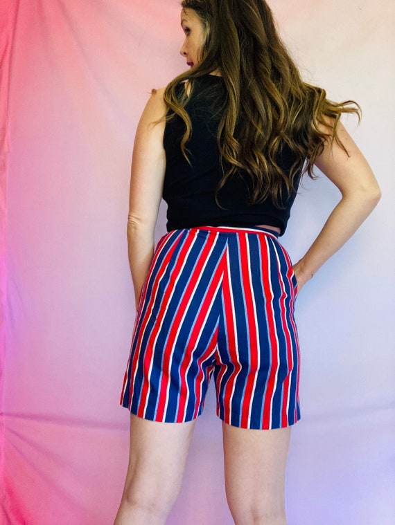 Vintage 60s Mod red, white blue striped high wais… - image 4