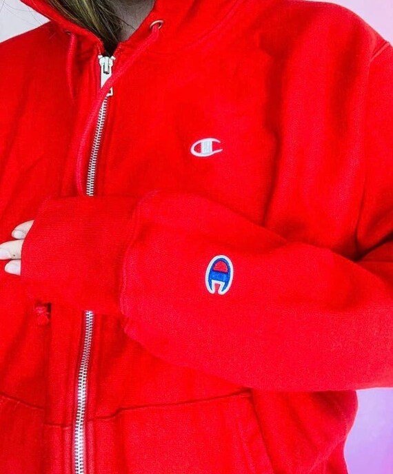 Champion reverse weave red zip up hoodie size lar… - image 3