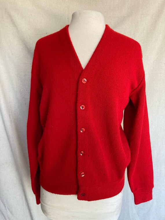 Vintage 60s Casual Wear Red Cardigan size M