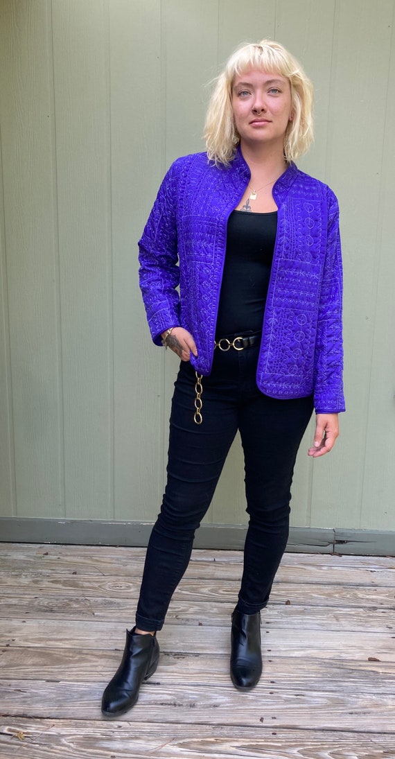 Vintage Purple Quilted Embroidered Jacket