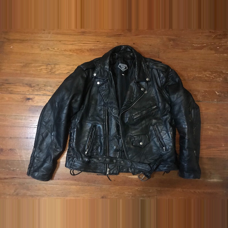 Vintage Diamond Plate Buffalo Leather Patchwork JacketSize large