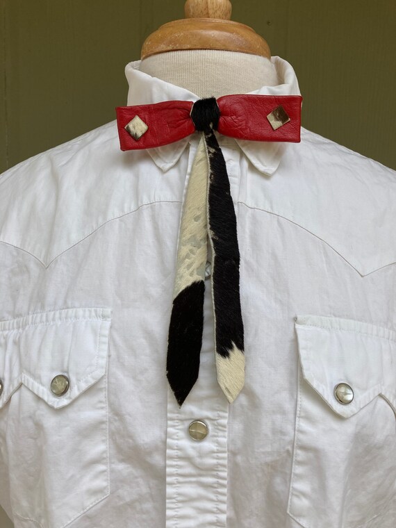 Vintage 1950’s Red Leather and Cow Hide long fancy