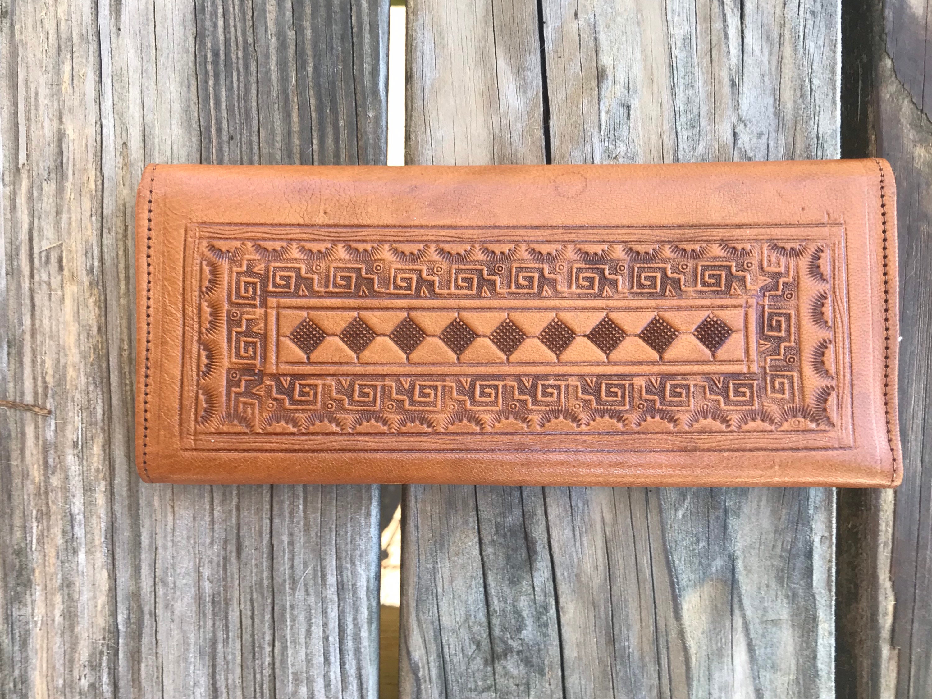 Vintage Hand tooled leather Wallet made in Mexico Etsy