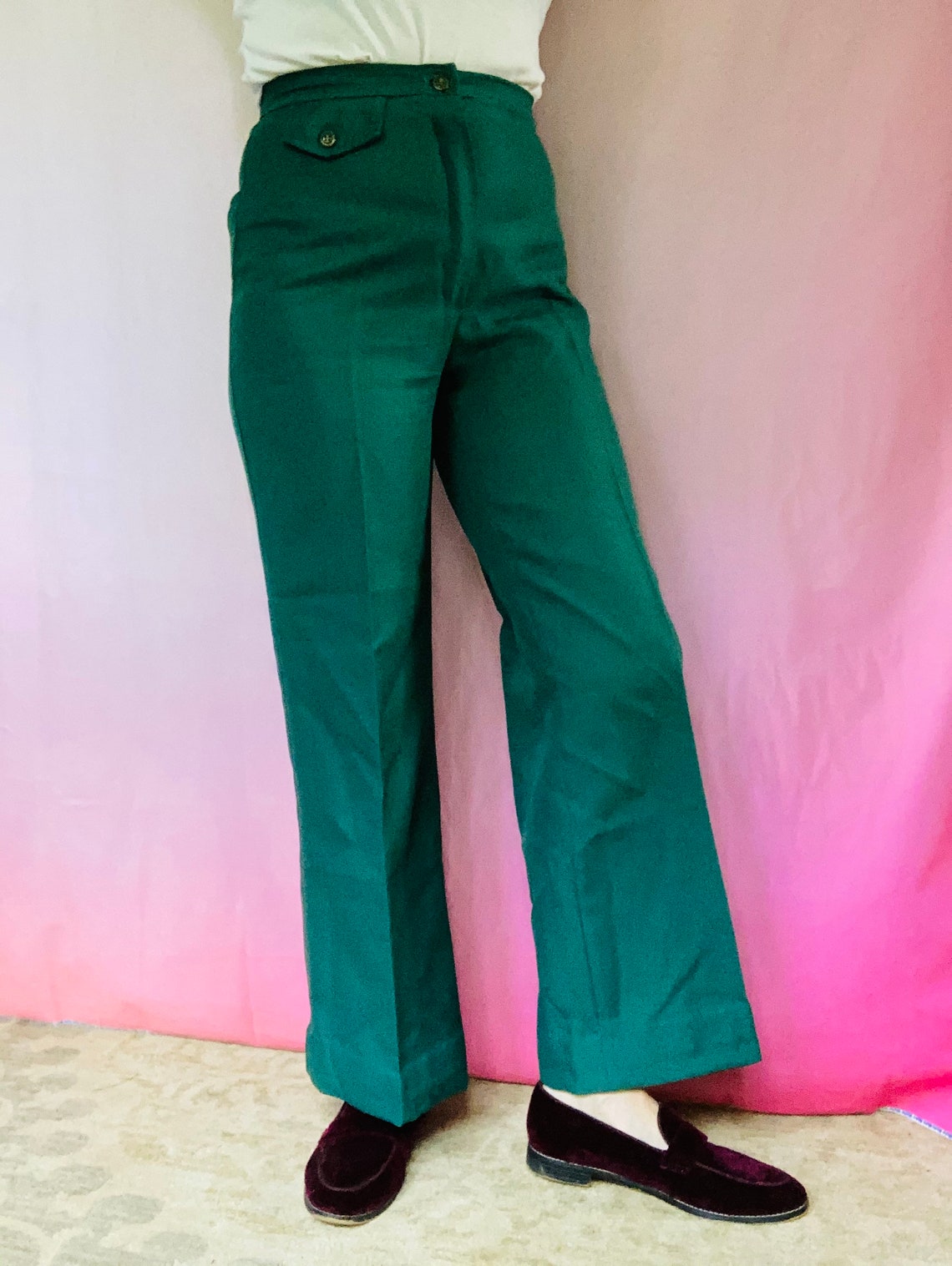 Vintage 70s Green Polyester slacks 28x28.5 | Etsy