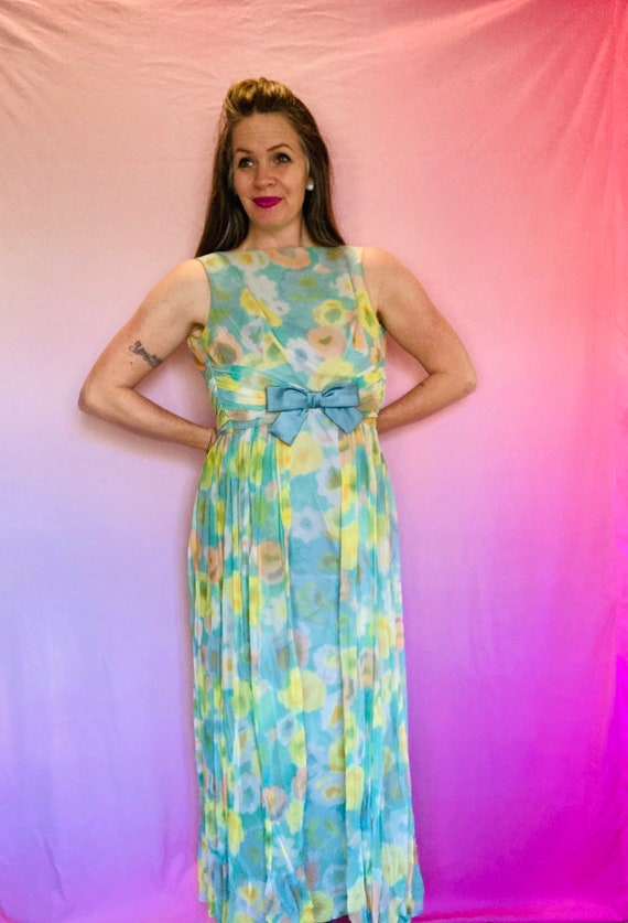 Vintage 1960’s Floral Maxi Cocktail Dress by Gale… - image 1