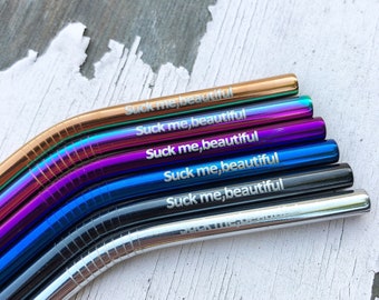 Suck Me Beautiful Metallic Reusable Straws | Eco-Friendly Metal Drinking Straw | Humorous American Pie