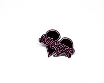Sucker Neon Broken Heart Soft Enamel Pin, Heartbreak Badge, Kawaii, Emo Era