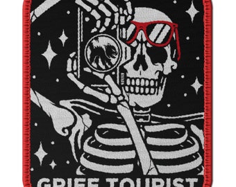 Trauer Tourist Patch, Gesticktes Bügelbild, Gothic, Schwarzer Humor, Kantig, Punk, Alternative Mode