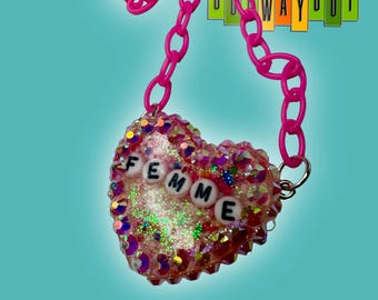 Femme Rhinestone Necklace Approximately 16 inch plastic chain