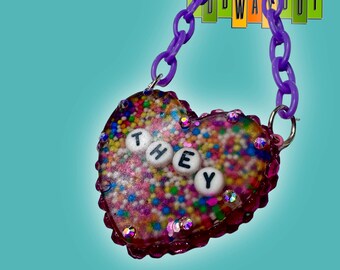 They Pronouns Rhinestone Necklace Approximately 16 inch plastic chain