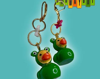 Frog Rubber Duck Dangle Earrings – Bold Statement Jewelry