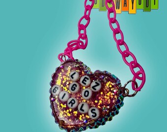 Lez Go Girls Rhinestone Necklace Approximately 16 inch plastic chain