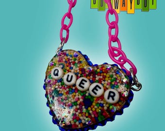 Queer Rhinestone Necklace Approximately 16 inch plastic chain