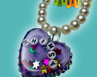 Whimsy Glitter Rhinestone Heart on Pearl Chain