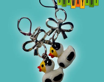 Cow Rubber Duck Dangle Earrings – Bold Statement Jewelry