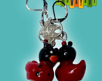 Ladybug Rubber Duck Dangle Earrings – Bold Statement Jewelry