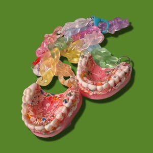 Pastel Rainbow Tooth Denture Necklace – Fun and Quirky Jewelry