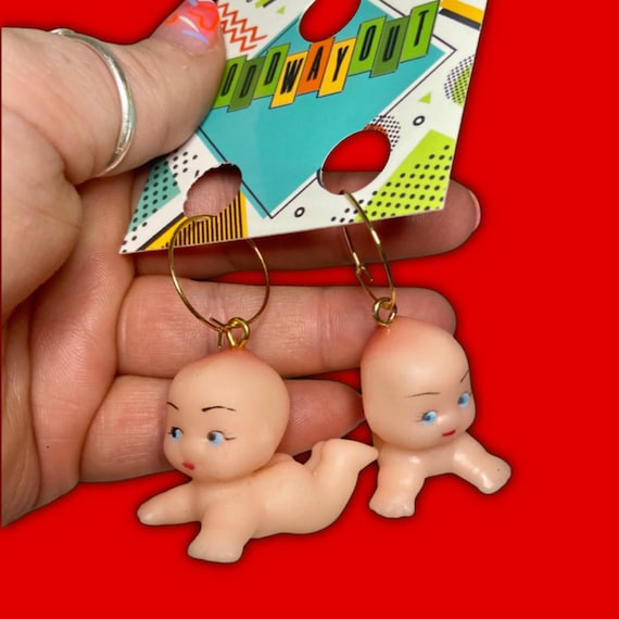 Kewpie Doll Hoop Earrings: Kitsch Retro Baby Doll Jewelry