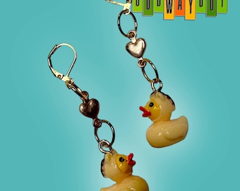 Giraffe Rubber Duck Dangle Earrings – Bold Statement Jewelry