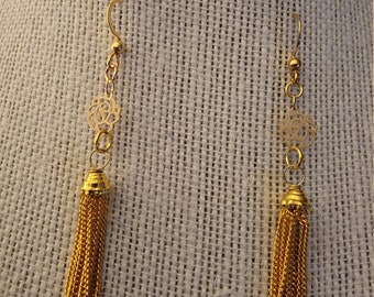 Gold Rose and Tassel Earrings
