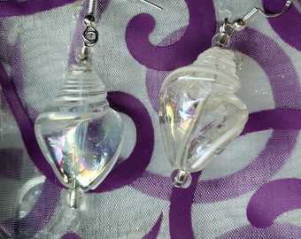 Iridescent glass shell earrings