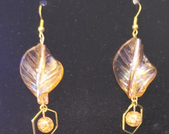 Gold and Amber Leaf Earrings